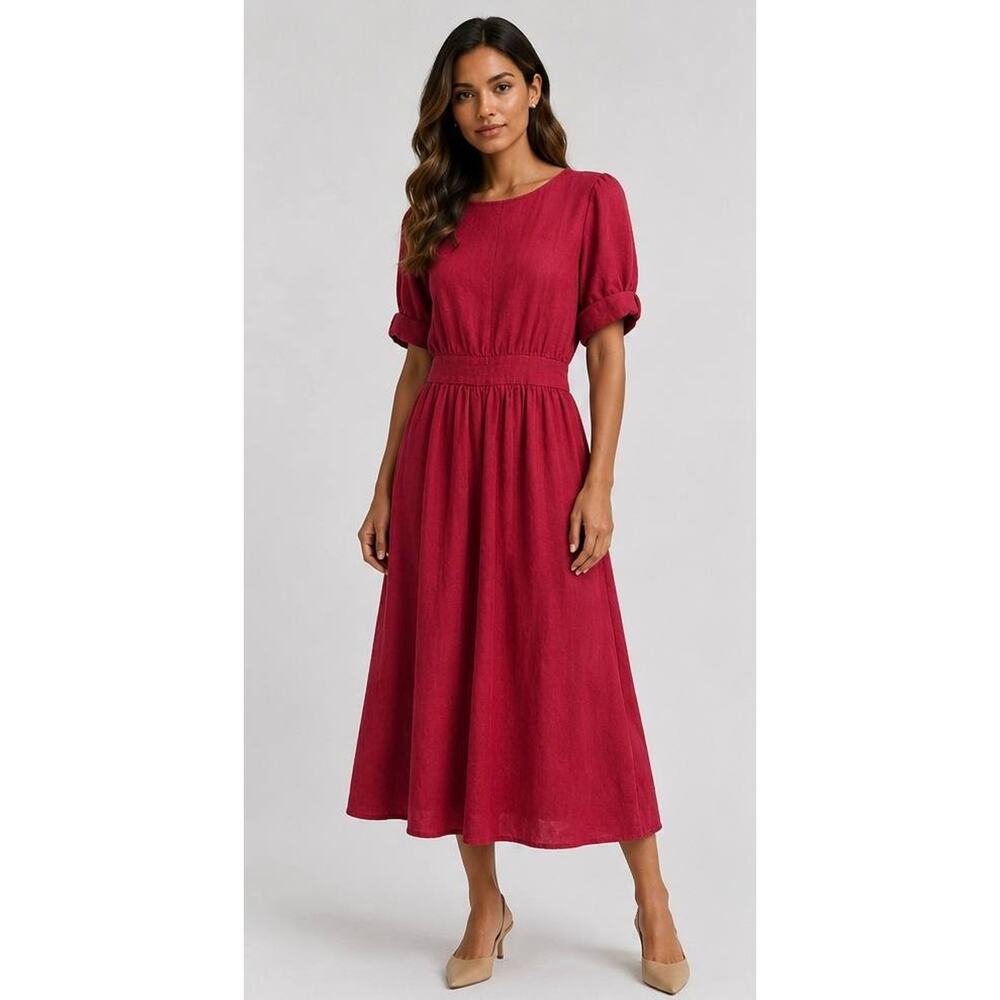 Linen Midi Dress Open Back, Dusty Rose Dress, Minimalist Summer Dress, Cottageco